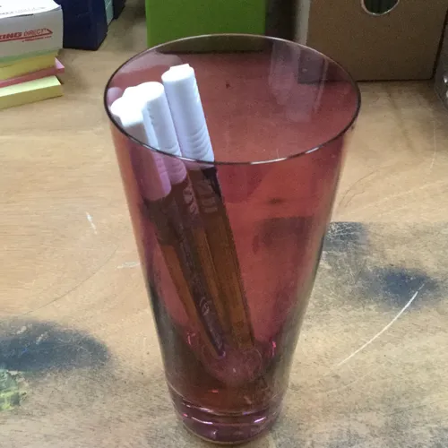 Pink glass pen pot