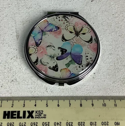 Blue Pink and White Butterfly Patterned Compact Mirror