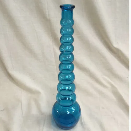 Tall thin blue glass vase