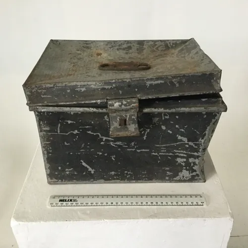 Aged Black Metal Box with Hinged Lid