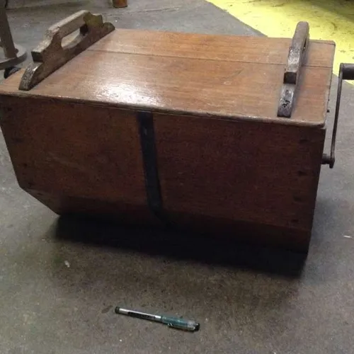wooden paddle butter churn with assorted wooden scrapers