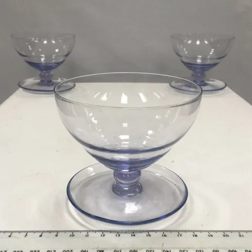 Set of 3 bluish glass dessert bowl