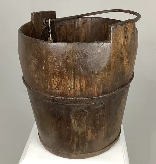 Vintage Wooden Bucket with Metal Handle