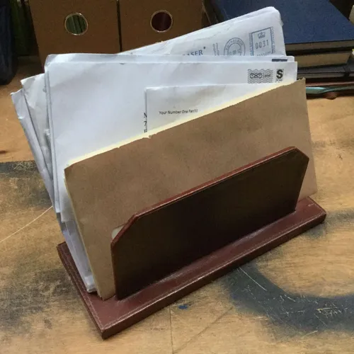Brown Leather Letter Holder Rack