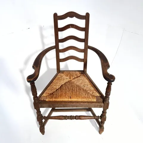 Wooden Shaker chair with arms and wicker seat