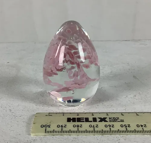 Clear and Pink Egg Shaped Paperweight