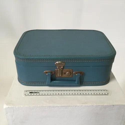 Period Small Blue Suitcase Travel Case with Rusted Lock Fastener