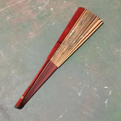 Large Red Wood Oriental / Japanese Hand Fan