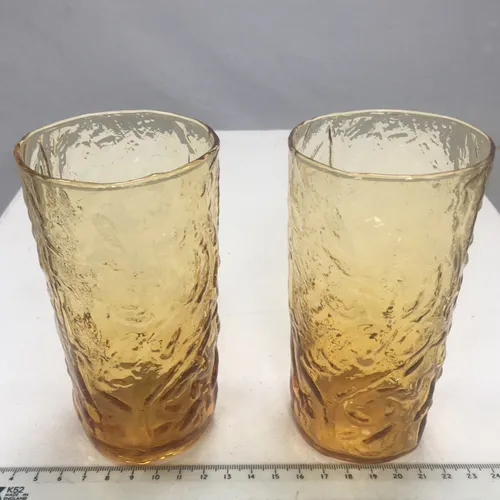 Pair mottled glass yellow highball
