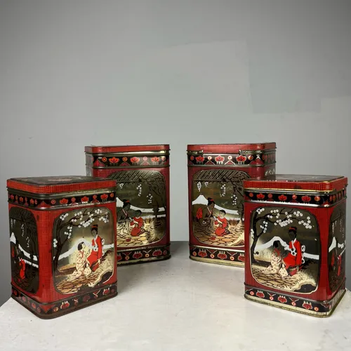 Red and Gold Tins with Japanese Design