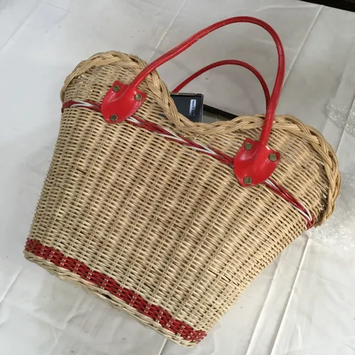 Wicker Rattan Bag with Red Handles