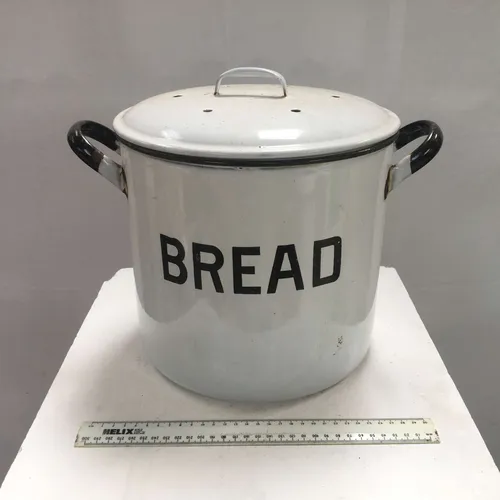 Period White & Black Round Enamel Bread Bin