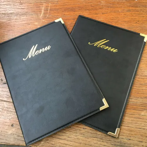 menu cover black with gold lettering