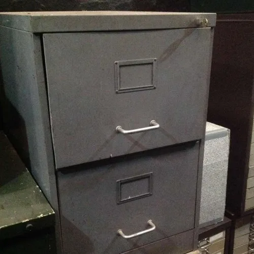 Grey Metal 2 Drawer Half Sized Filing Cabinet Period