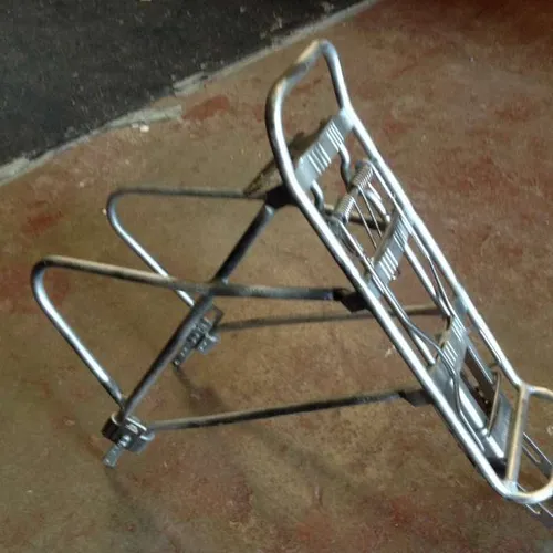 silver metal bicycle pannier rack