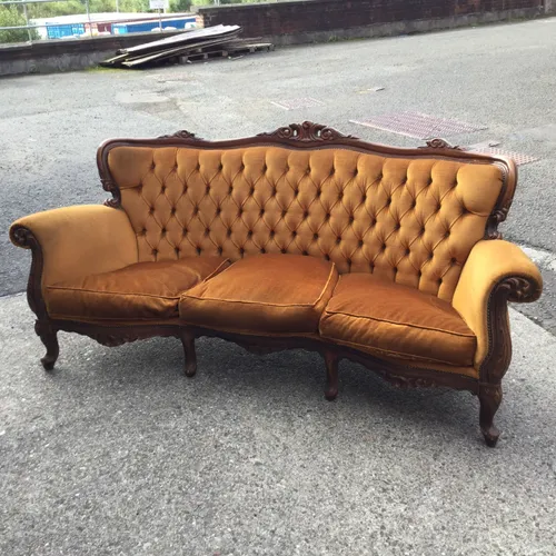 Period ornate gold three seat wood frame sofa 