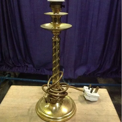 brass stick lamp base with swirls on stem