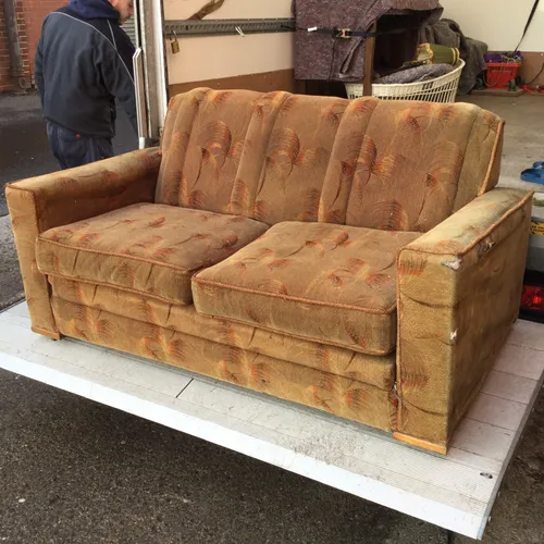 Period Aged Brown Fabric Sofa Bed