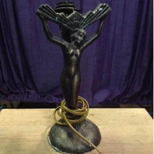 black metal stick lamp base with female figure