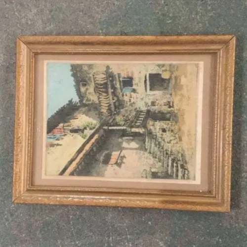 'Tuscan' house painting in light carved wood frame