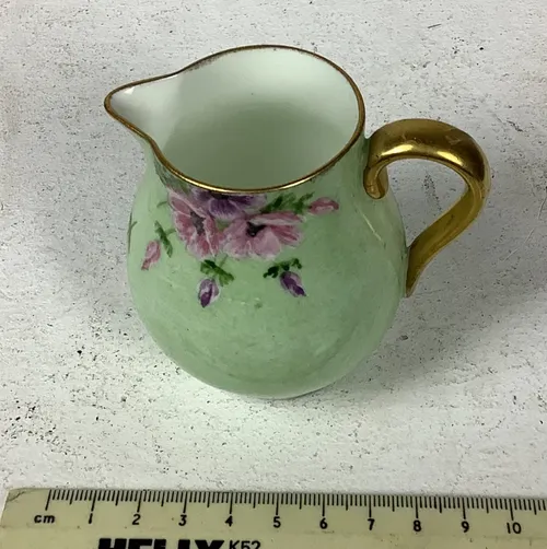 Green Gold and Pink Floral Print Ceramic Milk Jug