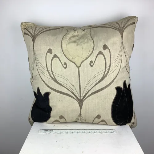 Large grey/cream throw pillow/cushion with flower stitching 