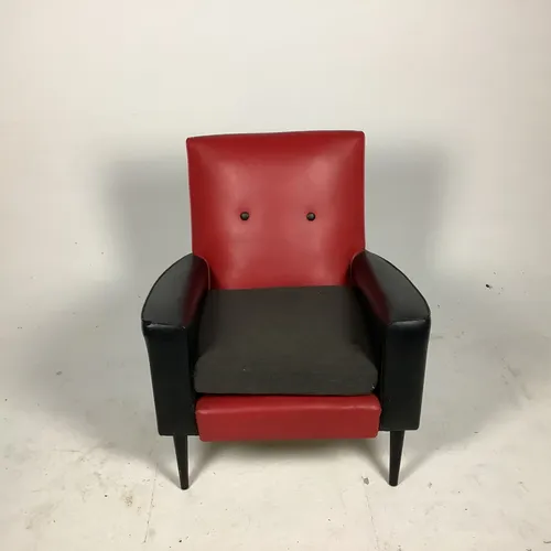 1950s 1960s Black and Red Leather Armchair 