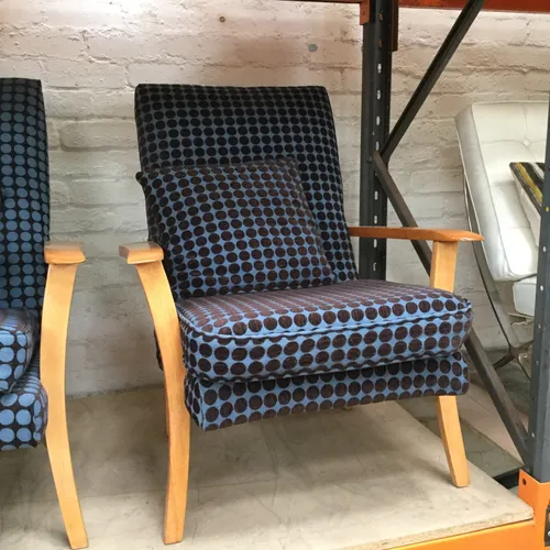 Blue with Black Polka Dots Wood Frame Armchair with Matching Cushion