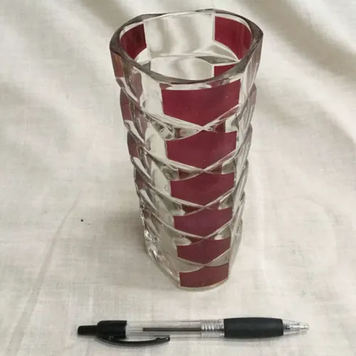 Short clear and purple glass vase