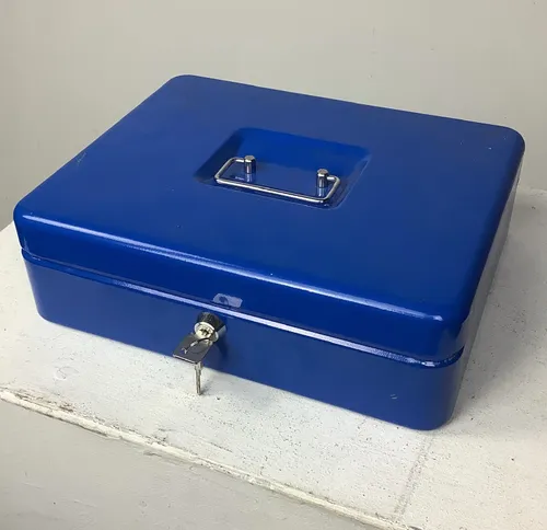 Blue Metal Cash Box 30cm X 24cm X 9cm