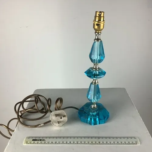 Blue Gem Cut Glass Candlestick Lamp Base