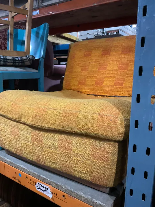 Mid century retro low orange fabric chair