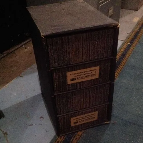 Dark Brown Wood Effect Card Bankers Box Literature Organiser 4 Drawer Period