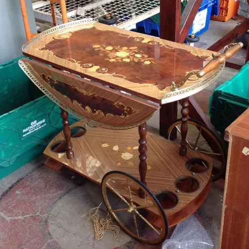Polished wood with gold detail ornate tea / drinks trolley