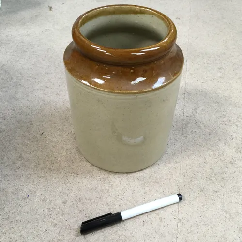 Brown and Tan Glazed Stoneware Jar