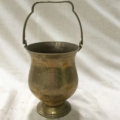 Gold brass bucket style pot with engraved details