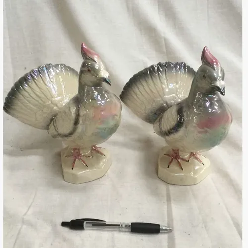 Period Pair of Pink and Blue Lustre Bird Ornaments - Jema Pottery (Holland)