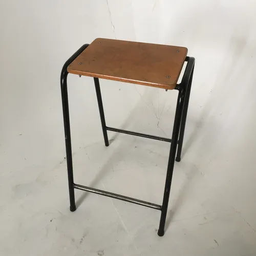 Black Metal Frame with Wood Seat School Stool. 