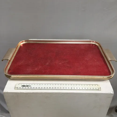 Silver Metal Tray with Handles with Red Base