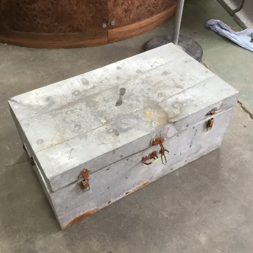 Period Metal Crate Box with Hinged Lid