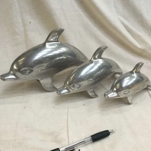 Set of Three Metal Dolphin Ornaments 