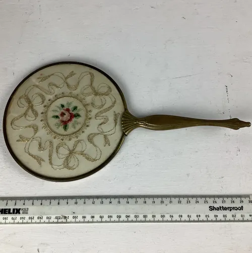 Period Floral Embroidered Held Mirror