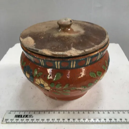 Floral Print Stoneware Jar Pot with Lid