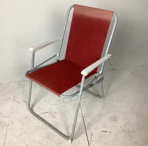 Red with Silver Frame Folding Deck Chair