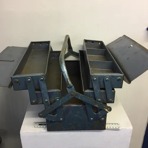 Period Blue/grey metal fold out toolbox