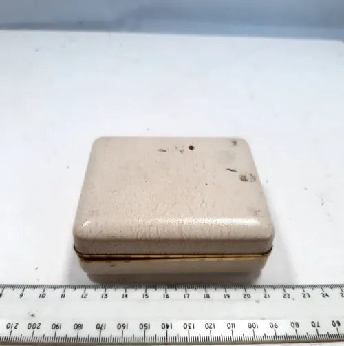 Small period cream vinyl jewelry box with  red velvet inner lining