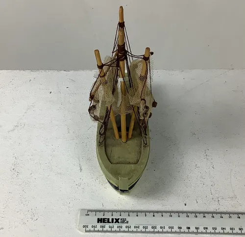 Brown Cream & Blue Model Wood Sail Boat Hull with Rudder