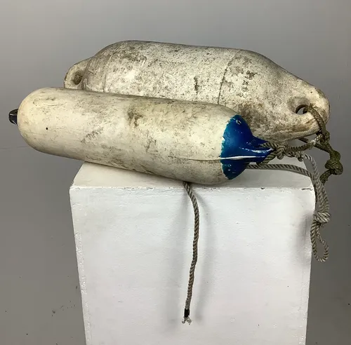 White and Blue Cylindrical Marine Boat Fender