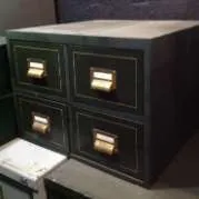 Green Metal Brass Handled 4 Drawer Filing Unit Period