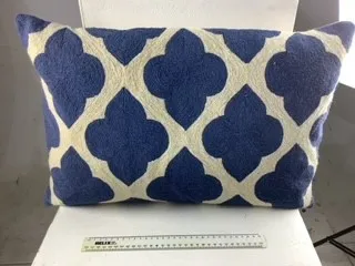 Blue and White Patterned Rectangular Cushion (2 Available)